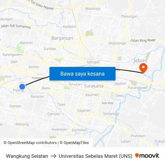 Wangkung Selatan to Universitas Sebelas Maret (UNS) map