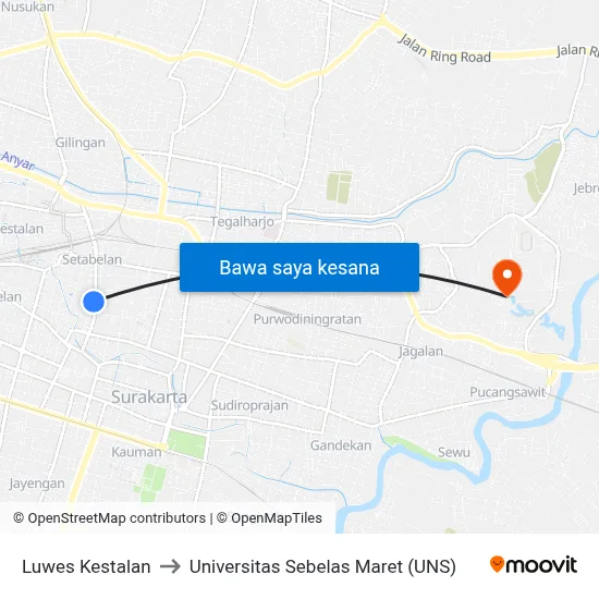Luwes Kestalan to Universitas Sebelas Maret (UNS) map