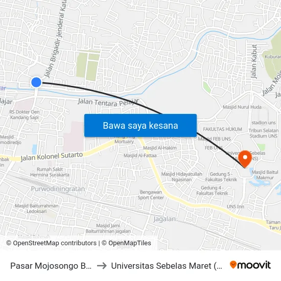 Pasar Mojosongo Barat to Universitas Sebelas Maret (UNS) map