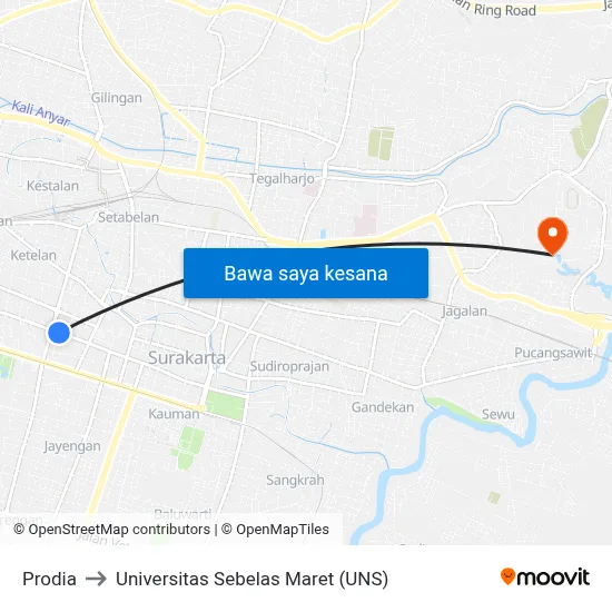 Prodia to Universitas Sebelas Maret (UNS) map