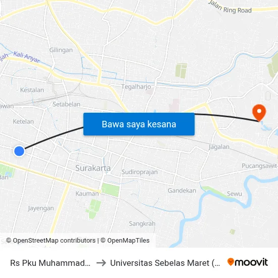 Rs Pku Muhammadiyah to Universitas Sebelas Maret (UNS) map