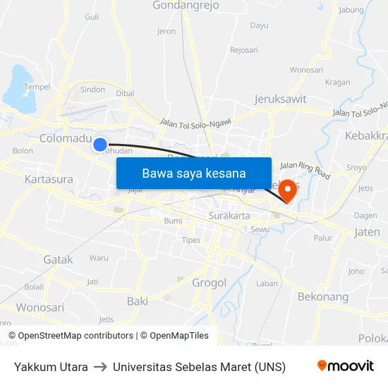 Yakkum Utara to Universitas Sebelas Maret (UNS) map