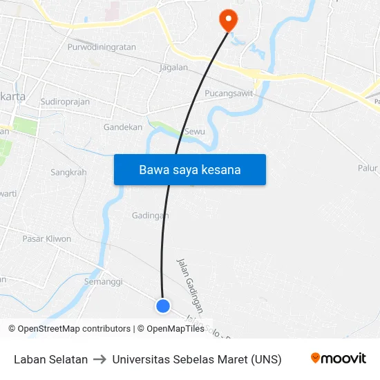 Laban Selatan to Universitas Sebelas Maret (UNS) map