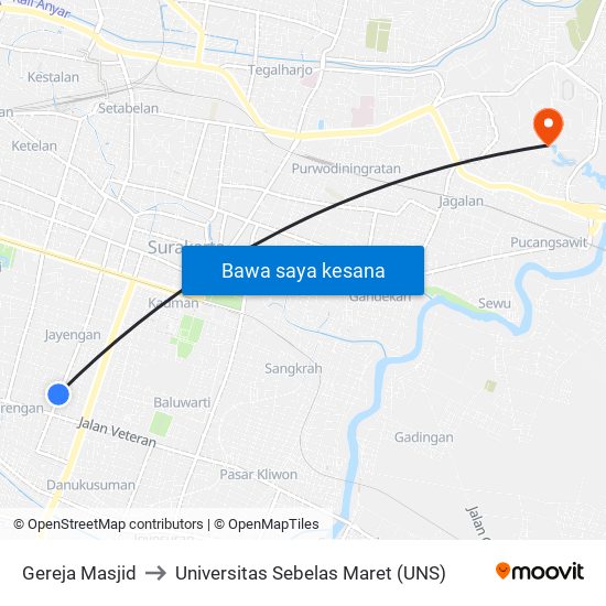 Gereja Masjid to Universitas Sebelas Maret (UNS) map