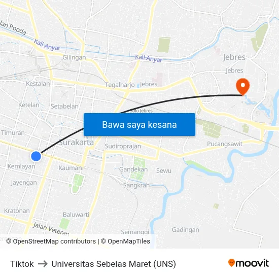 Tiktok to Universitas Sebelas Maret (UNS) map