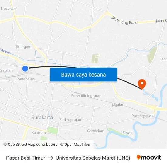 Pasar Besi Timur to Universitas Sebelas Maret (UNS) map