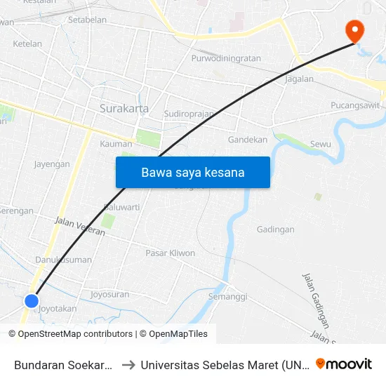 Bundaran Soekarno to Universitas Sebelas Maret (UNS) map