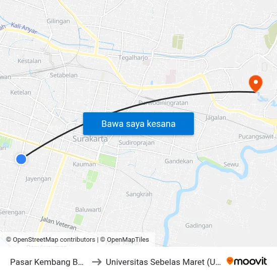 Pasar Kembang Barat to Universitas Sebelas Maret (UNS) map