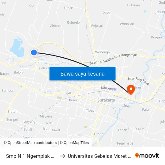 Smp N 1 Ngemplak Timur to Universitas Sebelas Maret (UNS) map