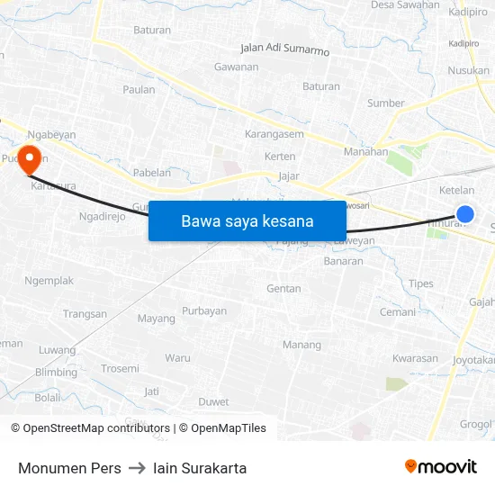 Monumen Pers to Iain Surakarta map
