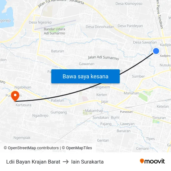 Ldii Bayan Krajan Barat to Iain Surakarta map