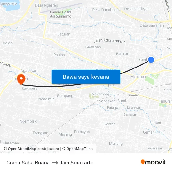 Graha Saba Buana to Iain Surakarta map