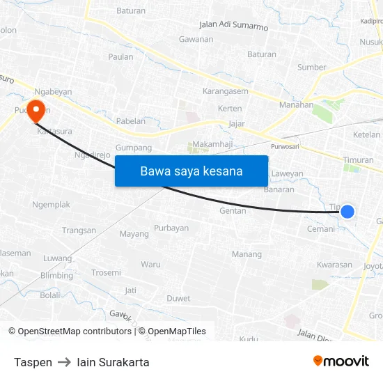 Taspen to Iain Surakarta map