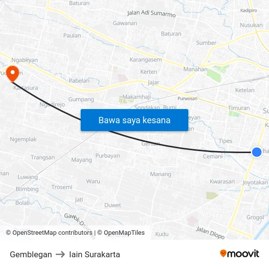 Gemblegan to Iain Surakarta map