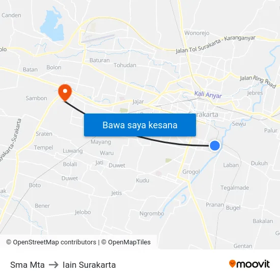 Sma Mta to Iain Surakarta map