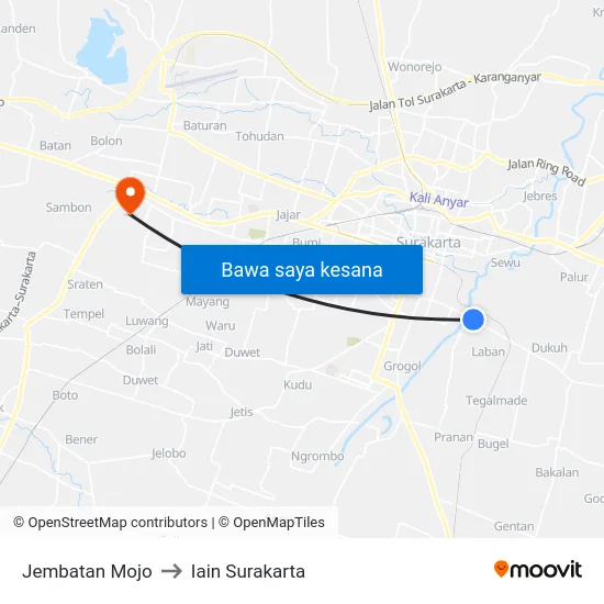 Jembatan Mojo to Iain Surakarta map