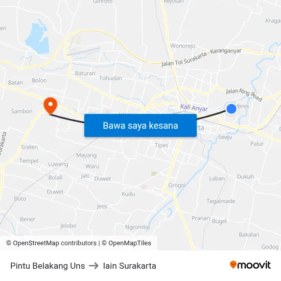 Pintu Belakang Uns to Iain Surakarta map