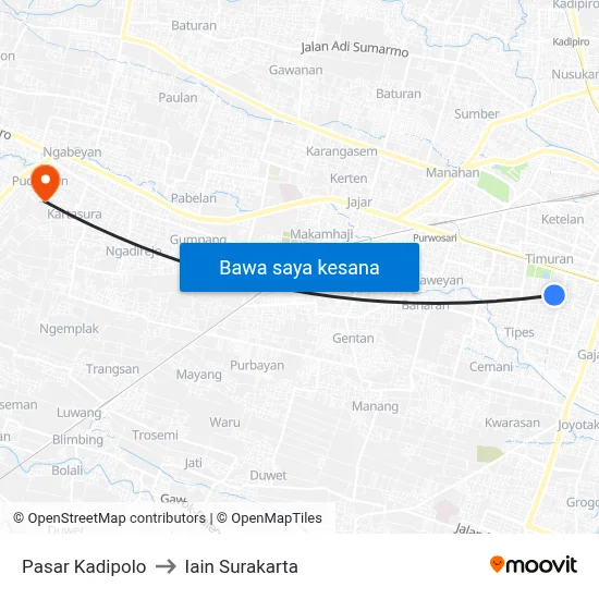 Pasar Kadipolo to Iain Surakarta map