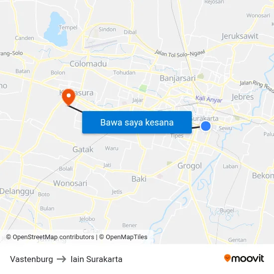 Vastenburg to Iain Surakarta map