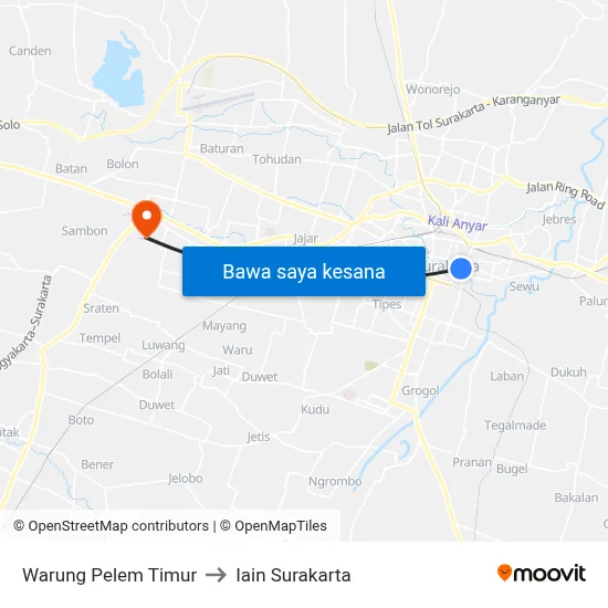 Warung Pelem Timur to Iain Surakarta map