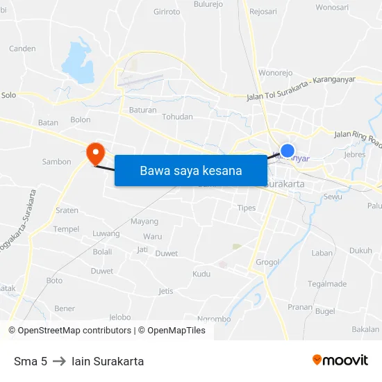 Sma 5 to Iain Surakarta map