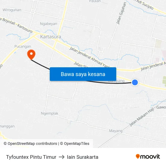 Tyfountex Pintu Timur to Iain Surakarta map