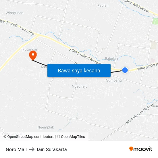 Goro Mall to Iain Surakarta map