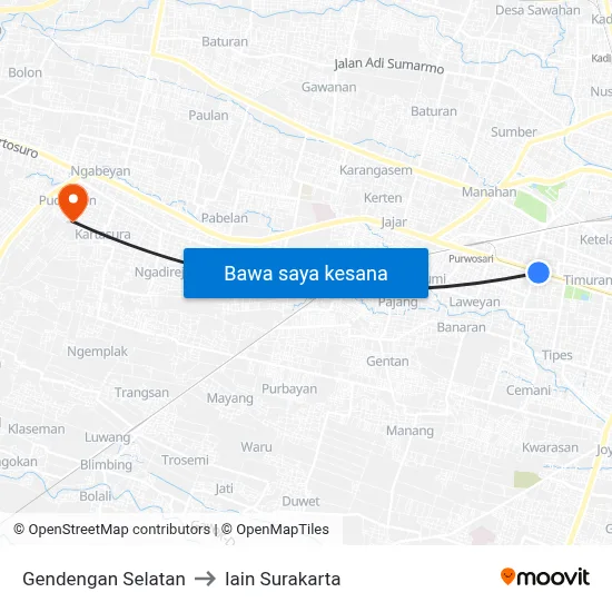 Gendengan Selatan to Iain Surakarta map