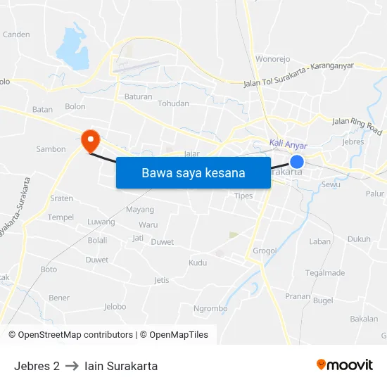 Jebres 2 to Iain Surakarta map