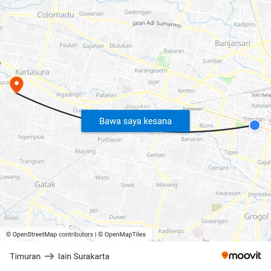 Timuran to Iain Surakarta map
