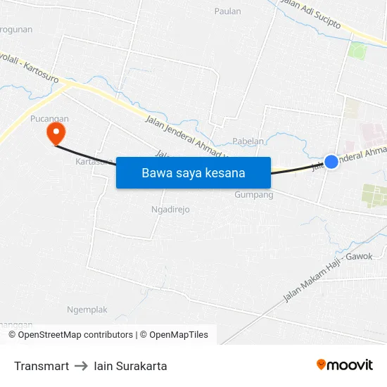 Transmart to Iain Surakarta map