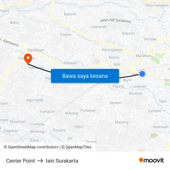 Center Point to Iain Surakarta map