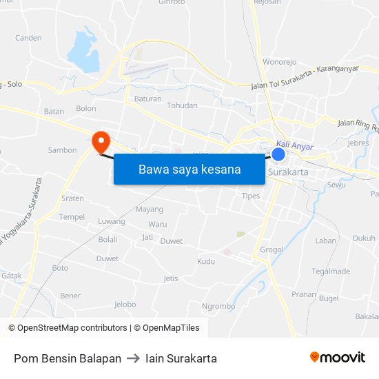 Pom Bensin Balapan to Iain Surakarta map