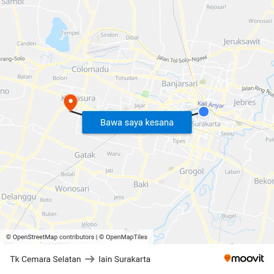 Tk Cemara Selatan to Iain Surakarta map