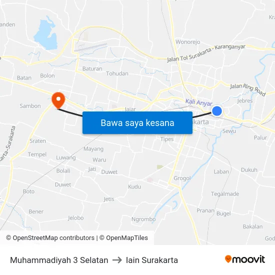 Muhammadiyah 3 Selatan to Iain Surakarta map