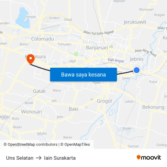 Uns Selatan to Iain Surakarta map