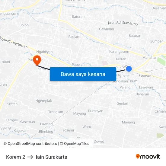Korem 2 to Iain Surakarta map