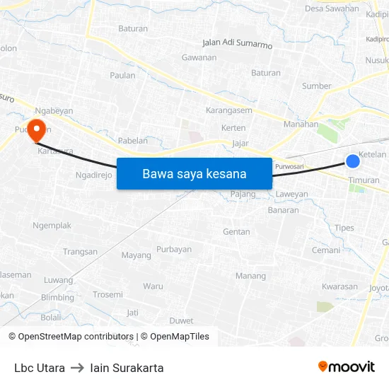 Lbc Utara to Iain Surakarta map