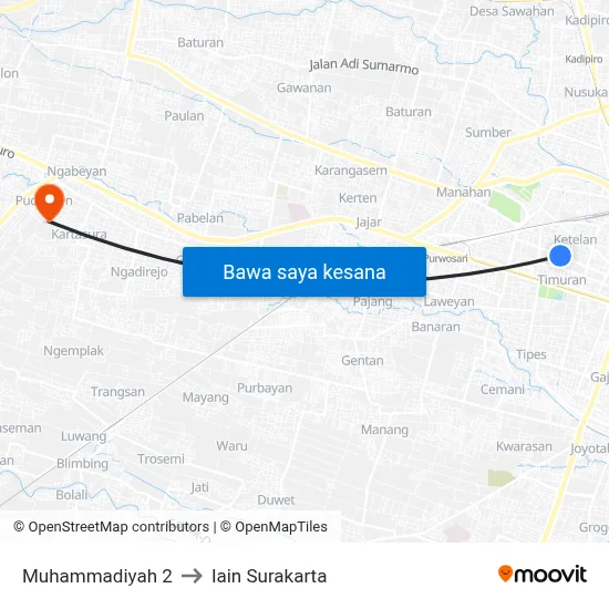Muhammadiyah 2 to Iain Surakarta map