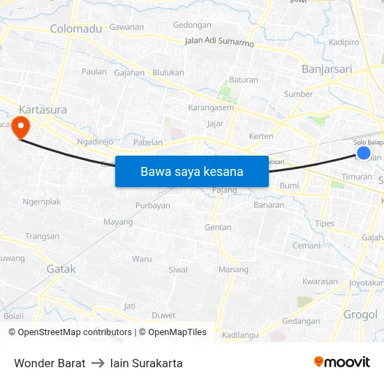 Wonder Barat to Iain Surakarta map
