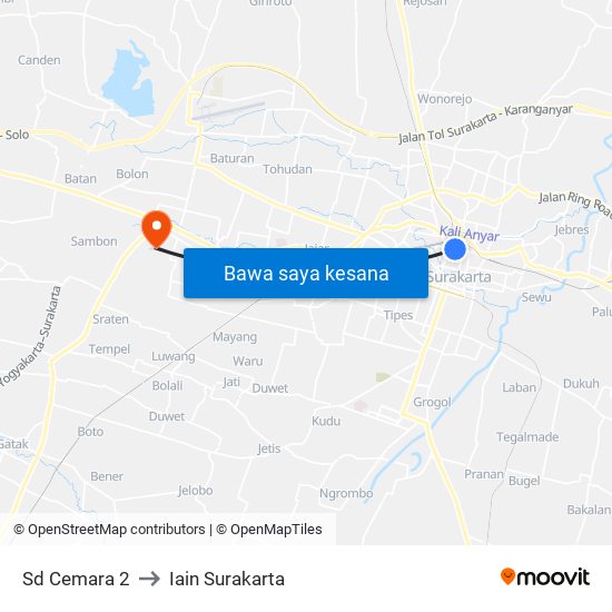Sd Cemara 2 to Iain Surakarta map