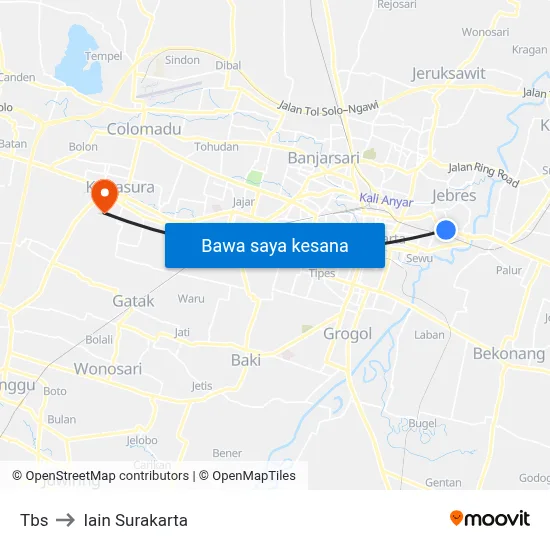 Tbs to Iain Surakarta map