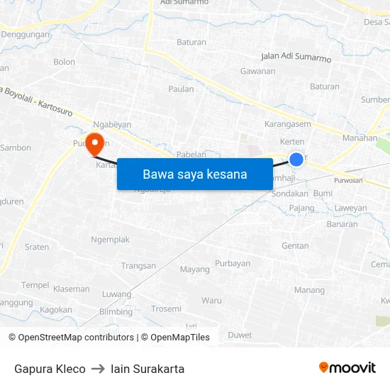 Gapura Kleco to Iain Surakarta map