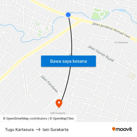 Tugu Kartasura to Iain Surakarta map