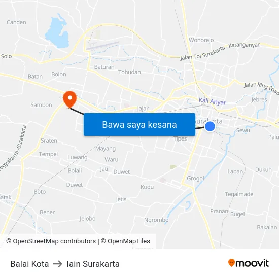 Balai Kota to Iain Surakarta map