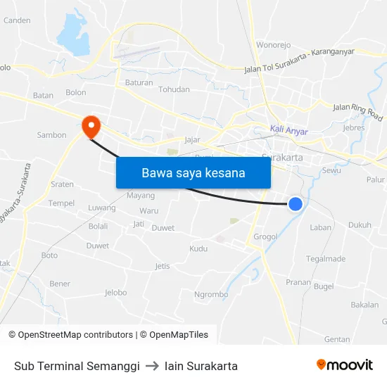 Sub Terminal Semanggi to Iain Surakarta map