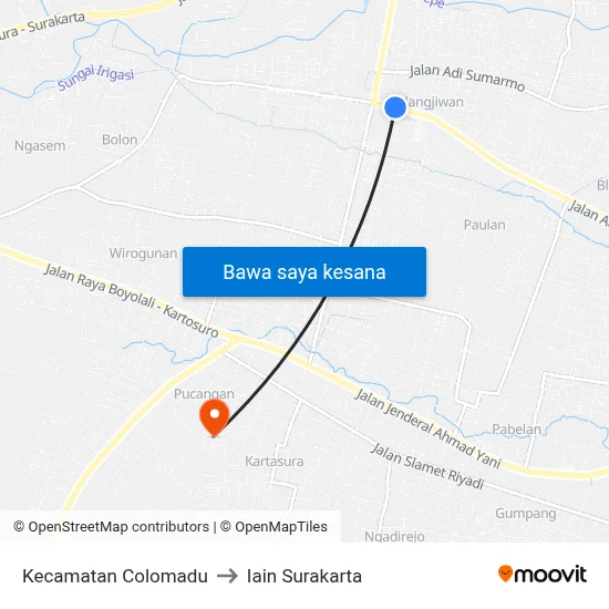 Kecamatan Colomadu to Iain Surakarta map