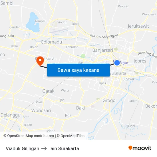 Viaduk Gilingan to Iain Surakarta map