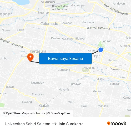 Universitas Sahid Selatan to Iain Surakarta map