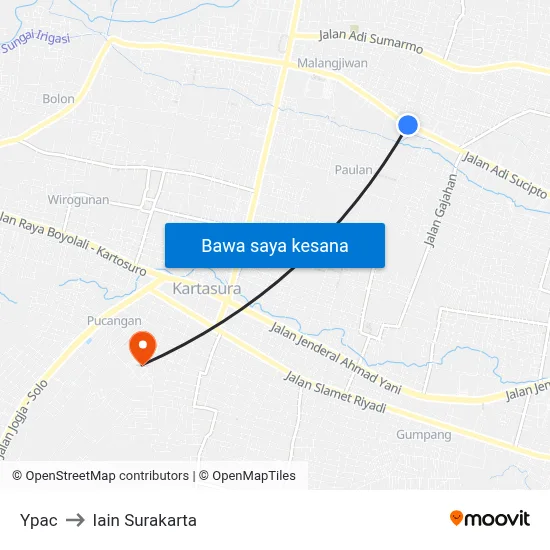 Ypac to Iain Surakarta map